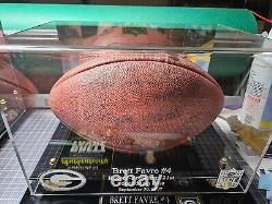 Brett Favre autographed NFL football with COA, commemorative display case & tag