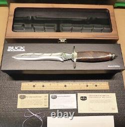 Buck Limited Ed. 0981 Dagger S/N 69 of 200 Burl Wood Handle Mirrored Blade COA