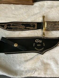 Case 80th anniv. Bowie knife stag handles with scabbard and display coa new