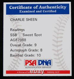 Charlie Sheen Signed OML Baseball with Display Case (PSA COA Graded 9)