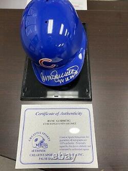 Chicago Cubs Ryne Sandberg Autographed Mini Helmet COA With Display Case