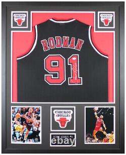 Dennis Rodman Autographed Framed Black Chicago Jersey Auto JSA COA