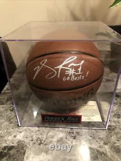 Derrick Rose Basketball Auto With Inscription and Display Case. COA