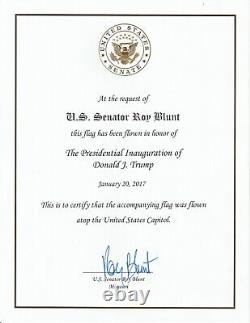 Donald Trump 2017 Inauguration U. S. Flag Flown Over The Capitol With 2 COA's