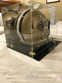 Drew Brees Autographed Full Size Helmet With Mirrored Display Case-coa Provided