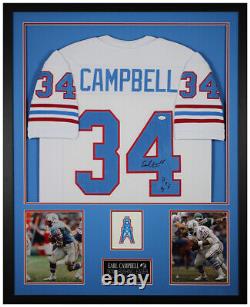 Earl Campbell Autographed & Framed White Oilers Jersey Auto JSA COA