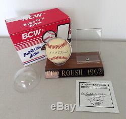 Edd Roush signed baseball Topps card BCW display case COA Giants Reds Sox HOF