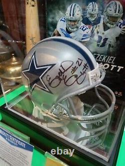 Ezekiel Elliott Signed Cowboys Mini Helmet W Beckett Coa & Fanatics Display Case