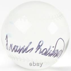 Frank Robinson Signed Crystal Baseball With Display Case (PSA COA) 500 HR Club