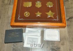 Franklin Mint Official Silver Badges Western Lawmen, with Display Case COA Papers
