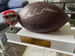 Genuine hand signed Patrick Mahomes NFL ball with engraved display case and COA