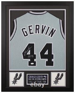 George Gervin Autographed and Framed Gray San Antonio Jersey Auto JSA COA