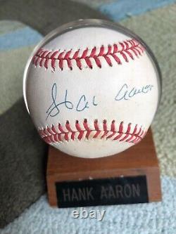 Hank Aaron Autographed Baseball & Display Case with COA