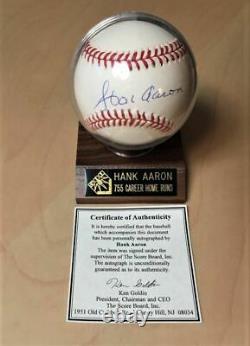 Hank Aaron Autographed Baseball With Coa And Display Case. Free Shipping