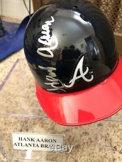 Hank Aaron Autographed Mini Helmet With Nameplate And Display Case JSA COA