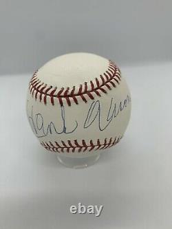 Hank Aaron Signed Baseball Steiner COA & Turner Field Dirt Display Case