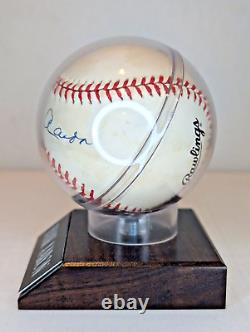 Hank Aaron Signed Baseball with COA Display Case with Wooden Base