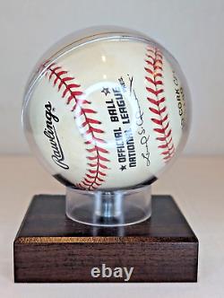 Hank Aaron Signed Baseball with COA Display Case with Wooden Base