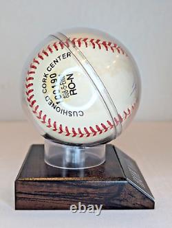 Hank Aaron Signed Baseball with COA Display Case with Wooden Base