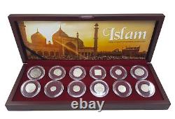 Islam Boxed Coin Collection 12 Silver Coins from 12 Caliphates/Dynasties, COA