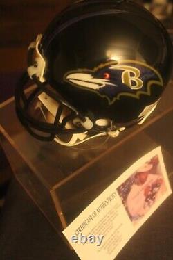 Jamal Lewis Autographed Baltimore Ravens Mini Helmet with Photo COA & Display Case