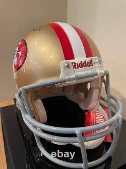 Joe Montana Autographed 49ers helmet with display case, COA. Perfect condition
