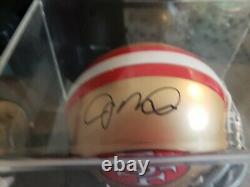 Joe Montana Autographed Mini Helmet With Customized HOF Display Case Beckett COA