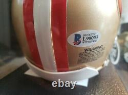 Joe Montana Autographed Mini Helmet With Customized HOF Display Case Beckett COA