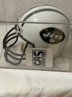Joe Namath Signed Mini Helmet With COA and display case