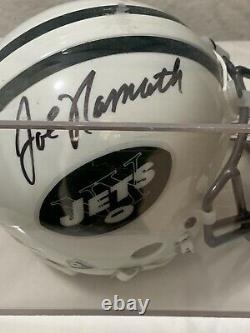 Joe Namath Signed Mini Helmet With COA and display case