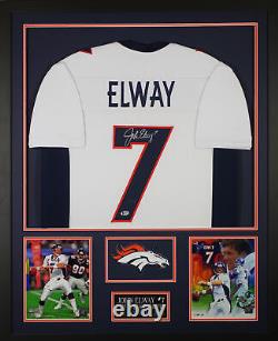 John Elway Autographed & Framed White Denver Jersey Auto Beckett COA