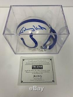 Johnny Unitas Signed Colts Mini Helmet Coa With Display Case