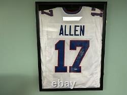 Josh allen signed Buffalo White Jersey In Display Case and Beckett COA