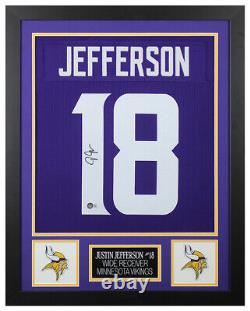 Justin Jefferson Autographed and Framed Purple Minnesota Jersey Auto Beckett COA