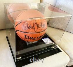 Kareem Abdul-Jabbar Signed Basketball with PSA COA and Display Case Lakers