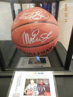 Larry Bird & Magic Johnson Dual Autographed Basketball with Display Case and COA