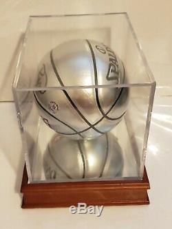 Larry Bird Signed NBA Silver Mini Basketball With Display Case Bird Holo & PSA COA