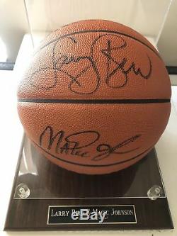 Larry Bird and Magic Johnson signed Basketball in Display Case with PSA/DNA COA