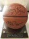Larry Bird And Magic Johnson Signed Basketball In Display Case With Psa/dna Coa