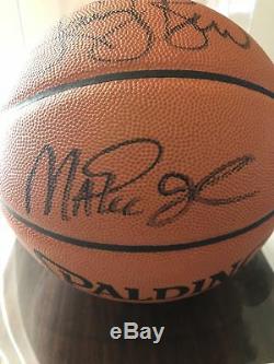 Larry Bird and Magic Johnson signed Basketball in Display Case with PSA/DNA COA
