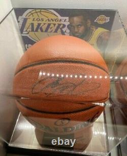LeBron JAMES signed NBA Basketball with mahogany/acrylic display case & COA