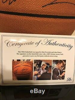 Luka Doncic & Dirk Nowitzki autograph Basketball with new display case and COA