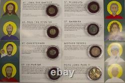 MAGNIFICENT COLLECTION of 8 COINS MOST INFLUENTIAL SAINTS + Display Case + COA