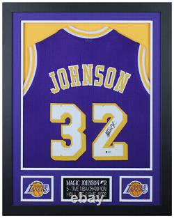 Magic Johnson Autographed and Framed Purple Los Angeles Jersey Auto Beckett COA