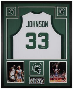 Magic Johnson Autographed and Framed White Michigan State Jersey Beckett COA