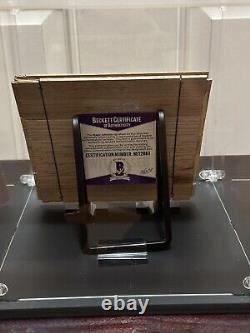 Magic Johnson Signed 6x6 Floorboard Piece withStand And Display Case. Beckett COA