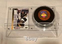 Mario Lemieux Hand-Signed Official Game Puck With COA Display Case Card