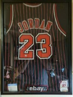 Michael Jordan Autograph Pin Striped Jersey Coa And Display Case With A Mini