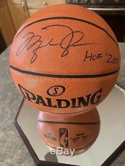Michael Jordan Signed Basketball with COA and HOF etched glass Display Case
