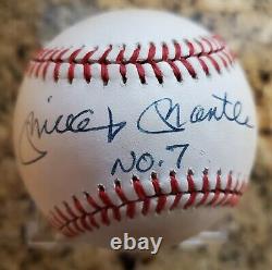 Mickey Mantle Signed AL Brown Baseball No. 7 Insc Autographed PSA Letter COA